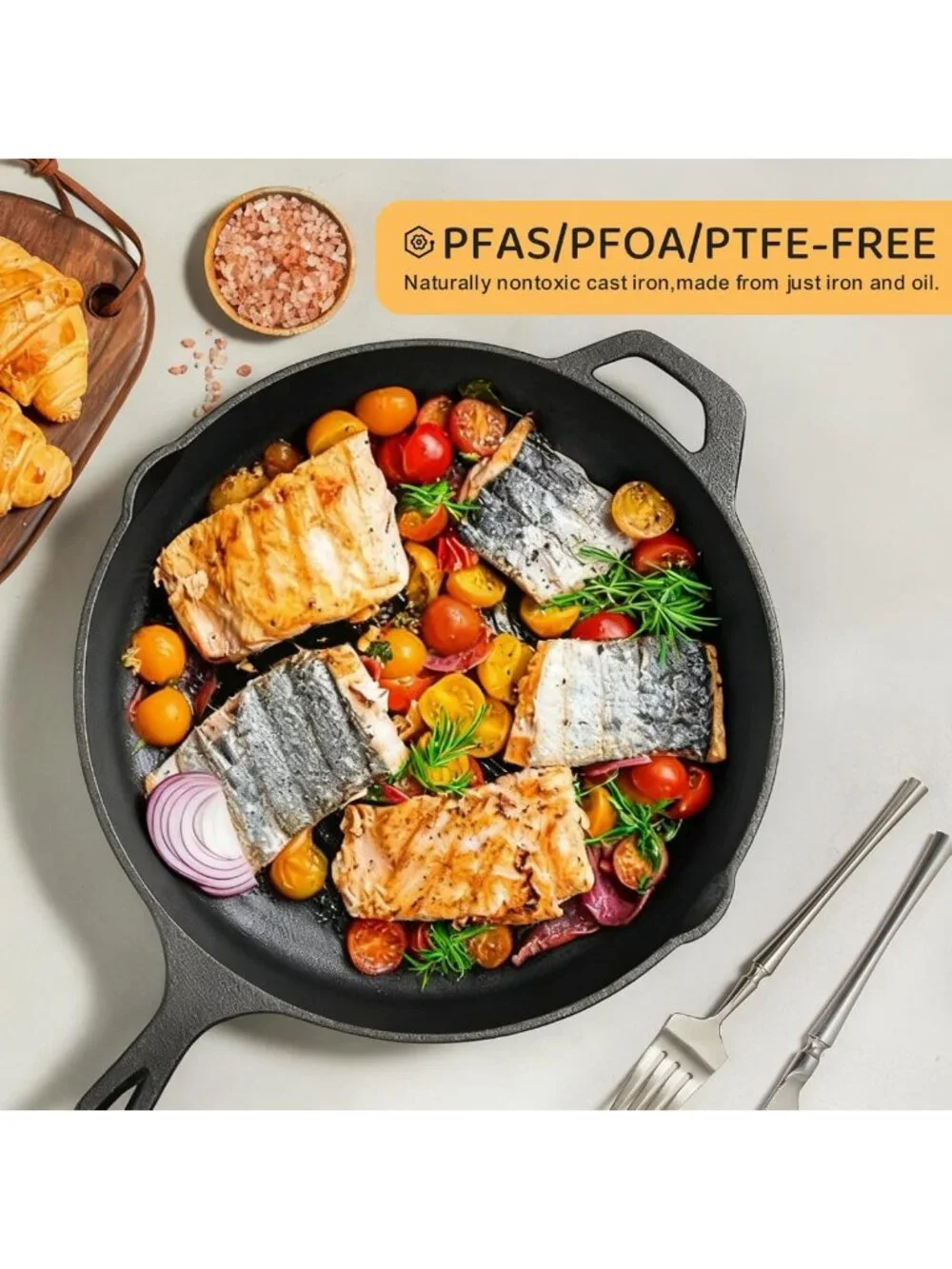 3-Piece Cast Iron Skillet Set - Pre-Seasoned Cookware for Frying & Sautéing, 6